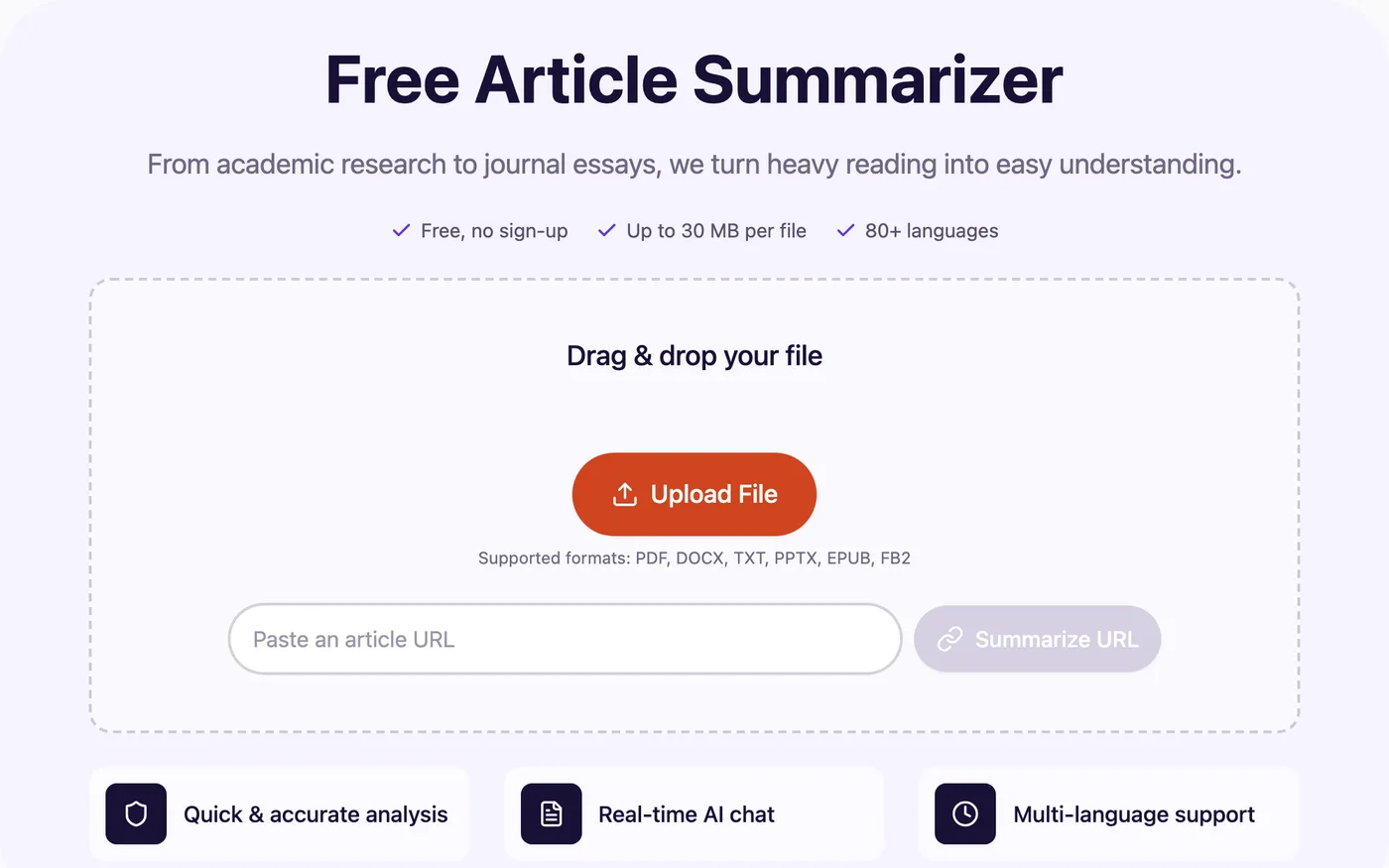 The upload box on the AI Summarizer home page